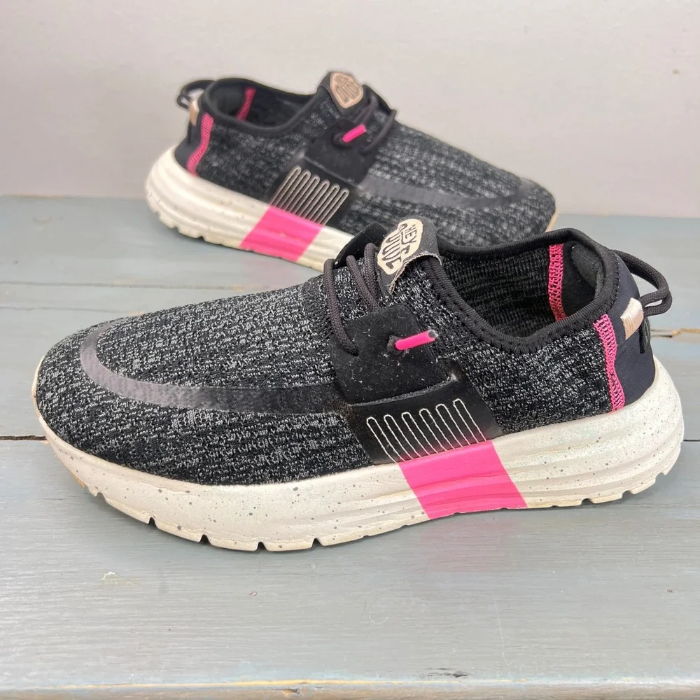 Hey Dude Sirocco W Sport Black Pink Grey Knit Slip On Sneakers Womens 7 12170100